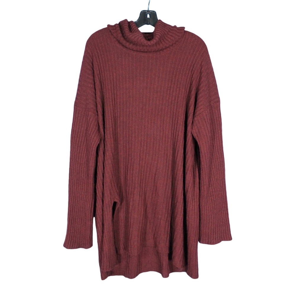 NAVABI Burgundy RIBBED KNIT Cowl Neck ASYMMETRIC TUNIC SWEATER Sz 50 US-18/20